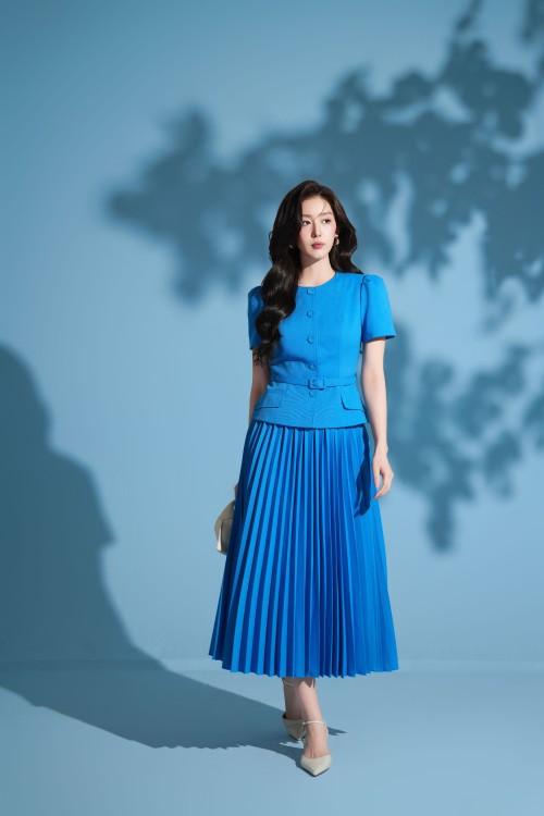 Sixdo Blue Raw Flared Skirt